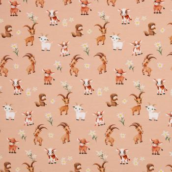 Preview: Baumwolljersey Alpenliebe Tiere auf Lachs by Swafing von Mrs. Mint Design